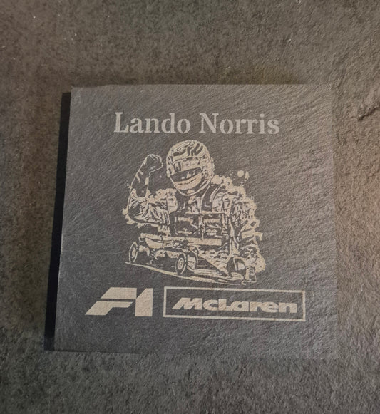 Formula One- Lando Norris- Slate Coasters - Iconic F1 Racing Motifs - Durable Material - Protects Surfaces from Heat and Moisture