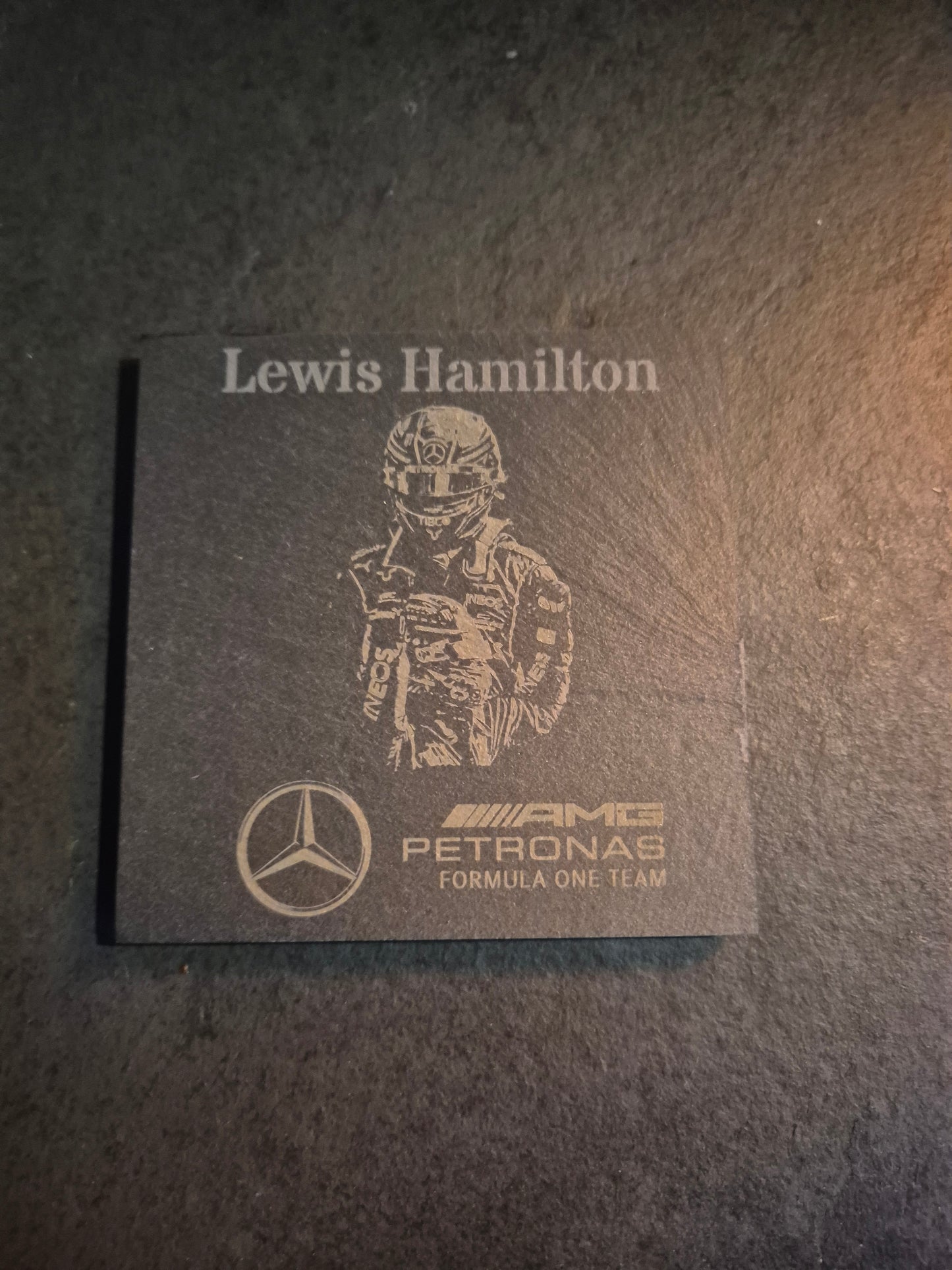 Formula One- Lewis Hamilton- Slate Coasters - Iconic F1 Racing Motifs - Durable Material - Protects Surfaces from Heat and Moisture (Copy)