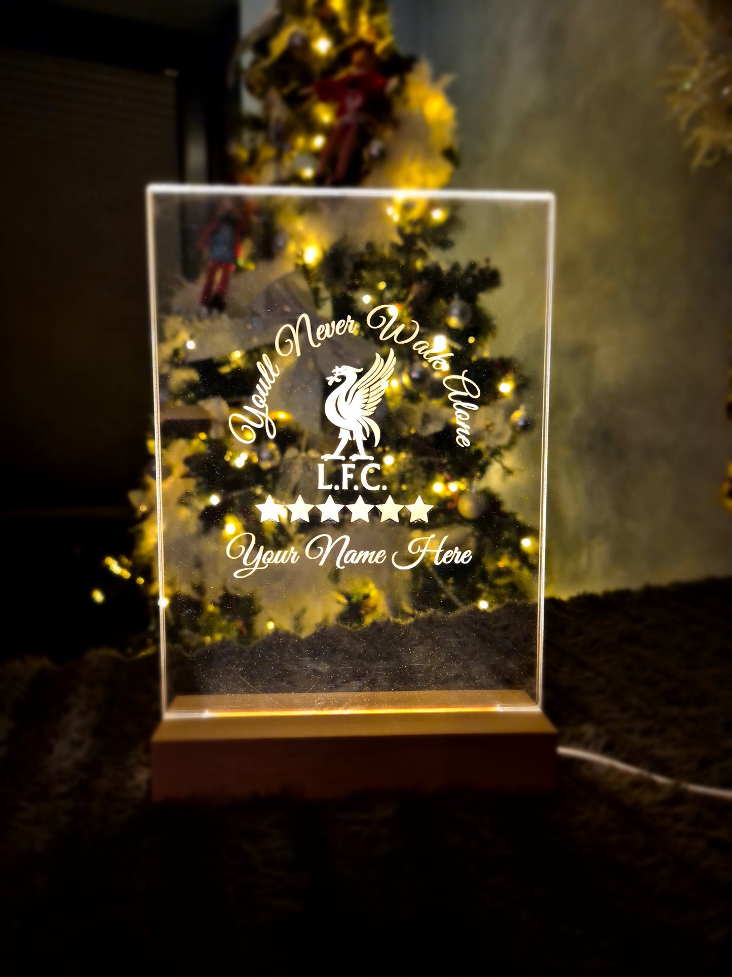 Engraved Acrylic Liverpool FC light up desk stand football personalised