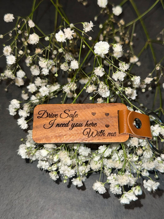 Personalised Love Drive Safe Keyring, New Car Gift, Wooden Keychain, Hotel Keychain, Personalised Gift, Engraved Keychain, Airbnb, Home, Shed, Car Key